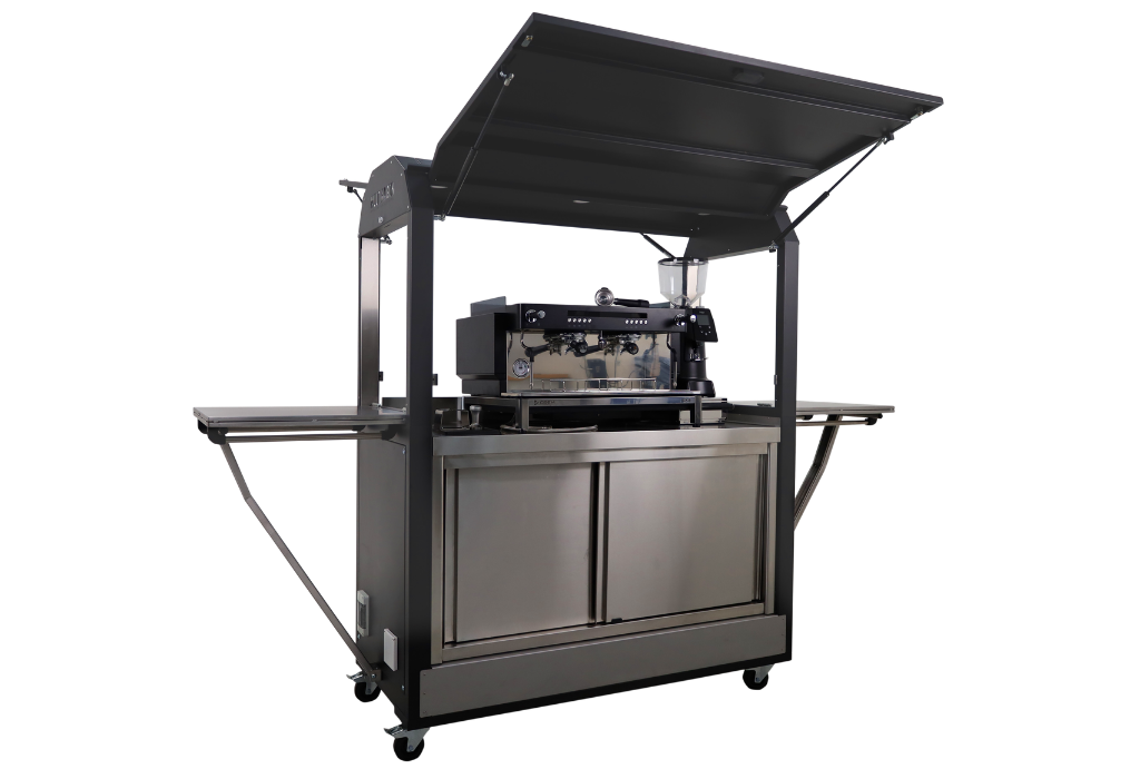 Mobiele koffiebar met espressomachine en opklapbaar dak